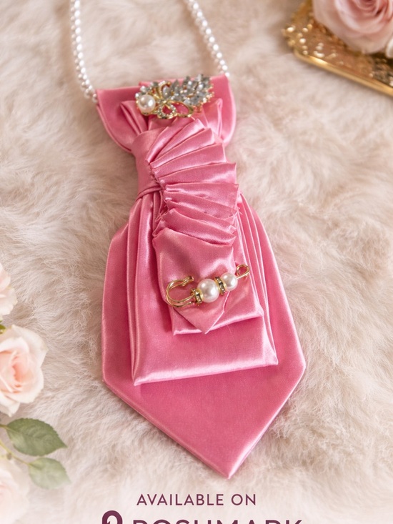 None Jewelry - Pink Satin pearl Necklace Tie